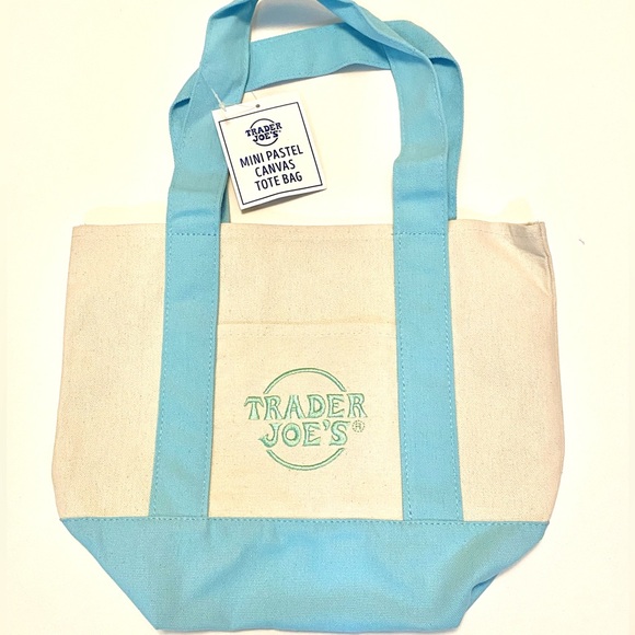 NWT Trader Joe’s MINI Canvas Tote Pastel Blue - Picture 1 of 4